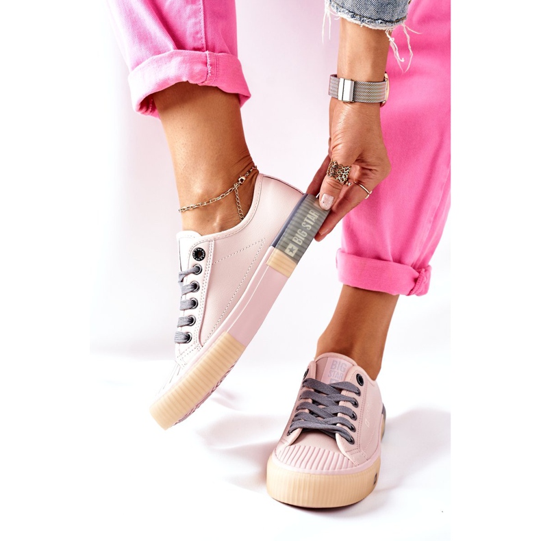 Baskets en cuir pour femmes Big Star II274133 Rose 2