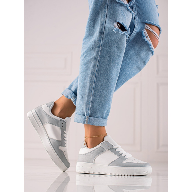 TRENDI Chaussures de sport en cuir écologique blanche gris 2