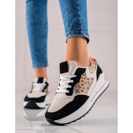 TRENDI Baskets élégantes sur la plate-forme beige brun noir 1