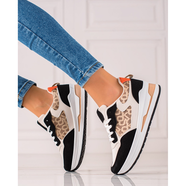 TRENDI Baskets élégantes sur la plate-forme beige brun le noir 2