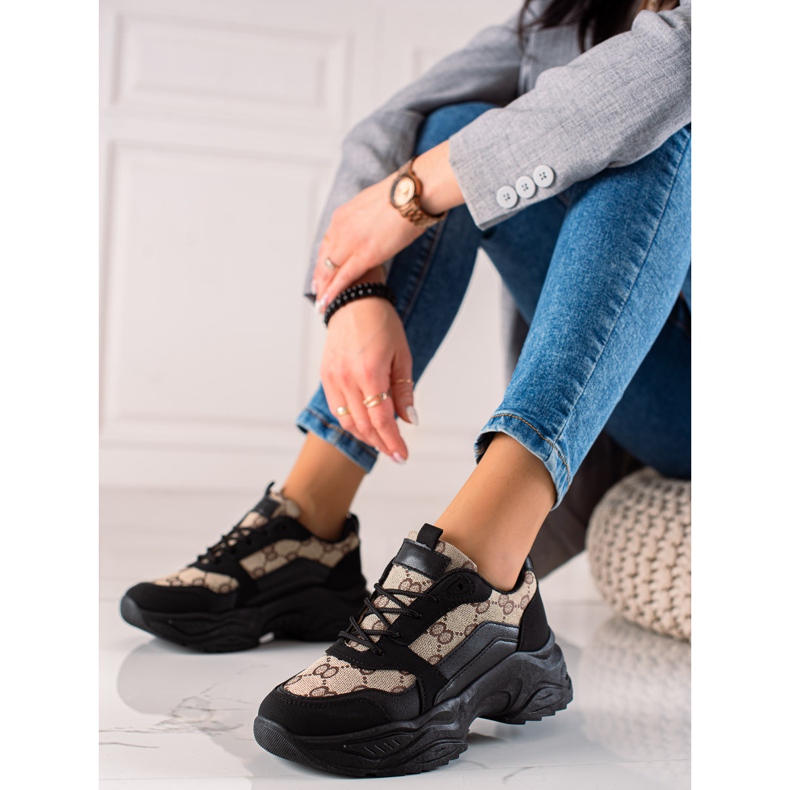 Seastar Baskets noires à motifs beige brun 1