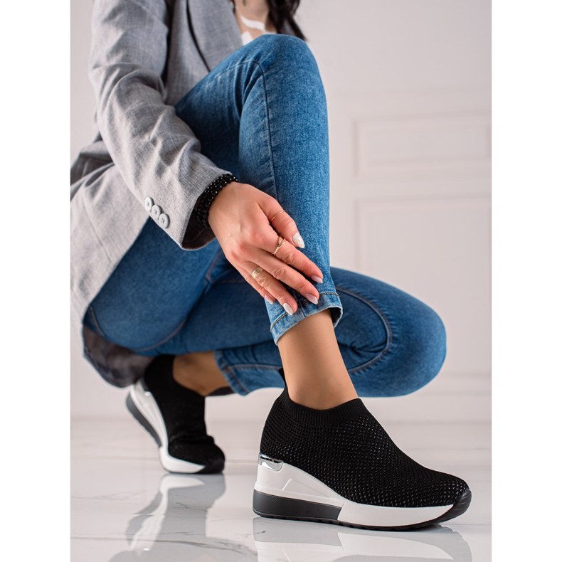 TRENDI Baskets compensées élégantes le noir 2