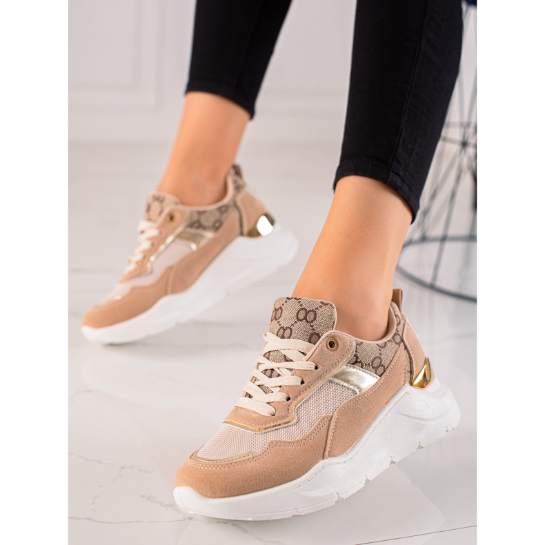 TRENDI Baskets élégantes beige brun doré 2