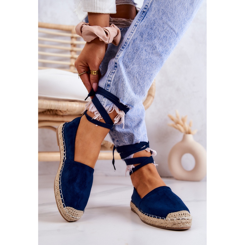 FB1 Ismanne Espadrilles Daim Bleu Marine Nouées 2