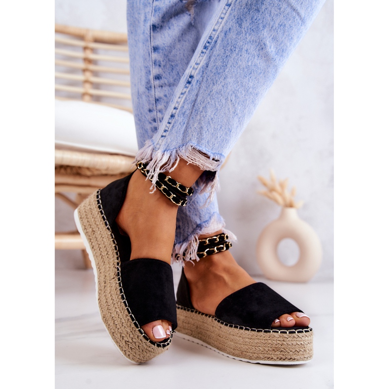 FB2 Sandales Espadrilles Sur La Plateforme Jeannie Noire 2