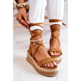 FB2 Espadrilles Daim Sur Sandales Compensées Camel Shanna brun 1
