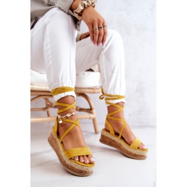FB2 Espadrilles En Daim Sur Sandales Compensées Shanna Jaune 5