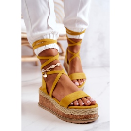FB2 Espadrilles En Daim Sur Sandales Compensées Shanna Jaune 3