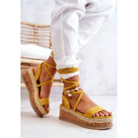 FB2 Espadrilles En Daim Sur Sandales Compensées Shanna Jaune 4