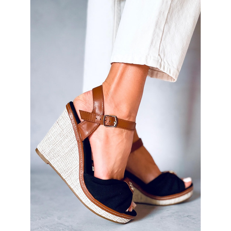 Leyla Sandales compensées noires brun 1