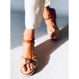 Sandales compensées Leyla Kaki beige brun 1