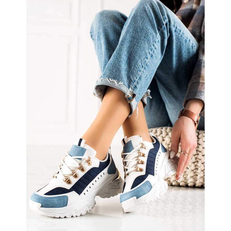 TRENDI Baskets colorées élégantes blanc bleu 1