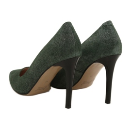 Marco Shoes Escarpins en cuir véritable vert sur un talon noir argent 10