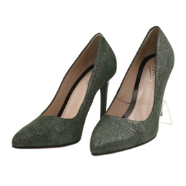 Marco Shoes Escarpins en cuir véritable vert sur un talon noir argent 9