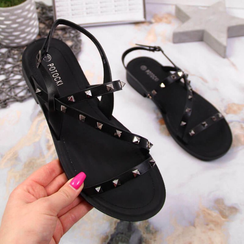 Sandales romaines à clous Potocki W WOL56A noir 1