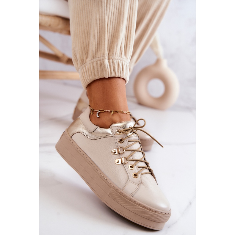 FILIPCZYK Chaussures De Sport En Cuir Sur Une Plateforme Mary Ann Beige Clair 2