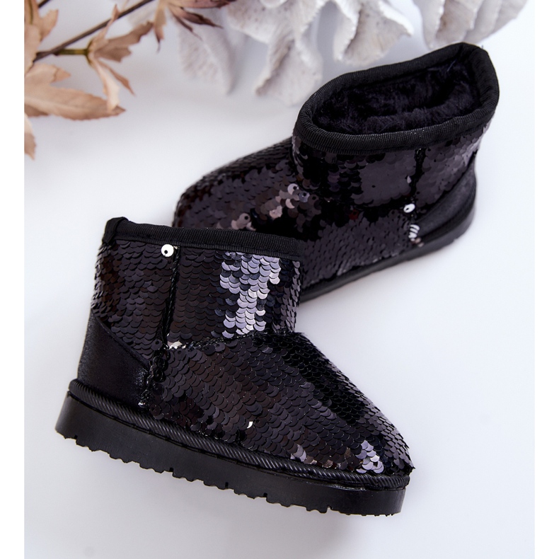 FR1 Bottes De Neige Chaudes Enfant Avec Paillettes Éclat Noir 2