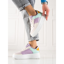 TRENDI Baskets à la mode sur une large plateforme beige multicolore 3