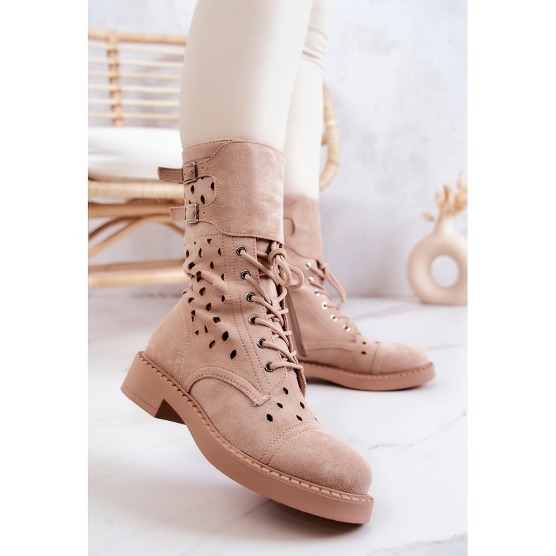 Bottines Daim Ajourées Beige Clair Hermione 2