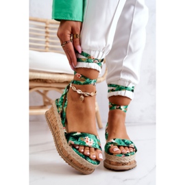 FB2 Sandales Espadrilles Sur Compensées Vert Roxanne Fleurs multicolore 2