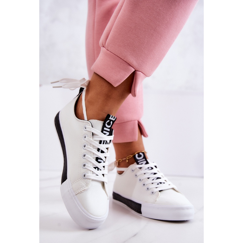 PS1 Baskets Mikayla en cuir blanc et noir pour femme 2