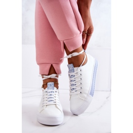 Baskets en cuir pour femmes blanches et bleues Mikayla 2