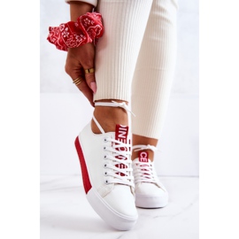 PS1 Baskets en Cuir pour Femme Blanc et Rouge Mikayla 1