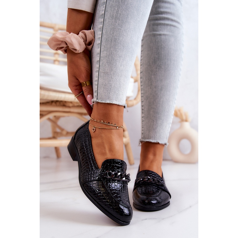 Vinceza Chaussures laquées à motif serpentine Noir Yasmin 1