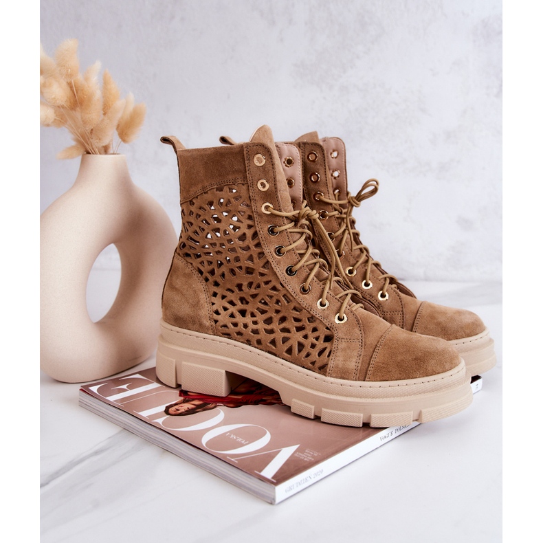 FILIPCZYK Bottines Ajourées Daim Camel Aileen brun 1