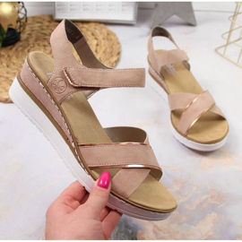 Sandales compensées Rieker W V38G9-31 rose poudré 1