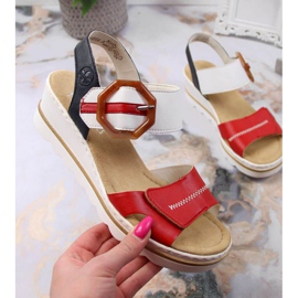 Sandales compensées Rieker W 67476-33 blanche rouge 1