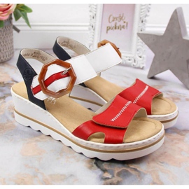 Sandales compensées Rieker W 67476-33 blanche rouge 2