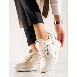 TRENDI Baskets compensées élégantes beige d'or 1