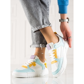 TRENDI Baskets élégantes blanche vert jaune 2