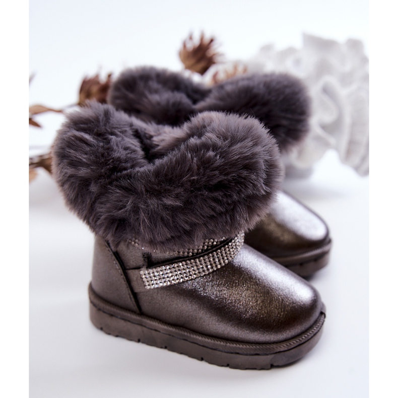 FR1 Bottes de neige pour enfants Hollee gris foncé avec zircons cubiques 2