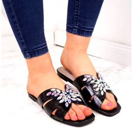 Chaussons noirs avec pierres S. Bararski W OLI104 3