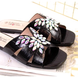 Chaussons noirs avec pierres S. Bararski W OLI104 4