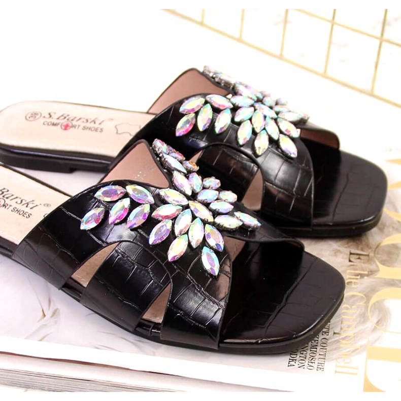 Chaussons noirs avec pierres S. Bararski W OLI104 le noir 4 Chaussons noirs avec pierres S. Bararski W OLI104 le noir 4