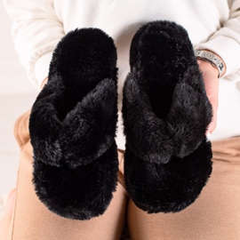 TRENDI Tongs en fourrure noir 1