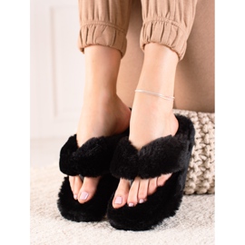 TRENDI Tongs en fourrure le noir 3