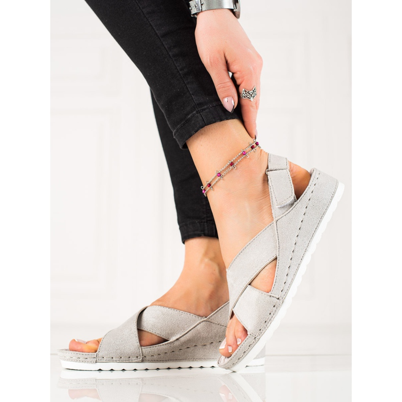 Sandales en daim avec velcro VINCEZA gris 2