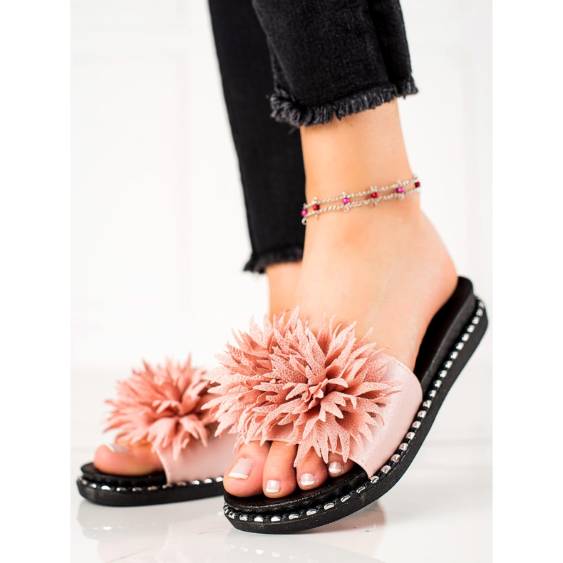 VINCEZA Chaussons fleuris rose 1