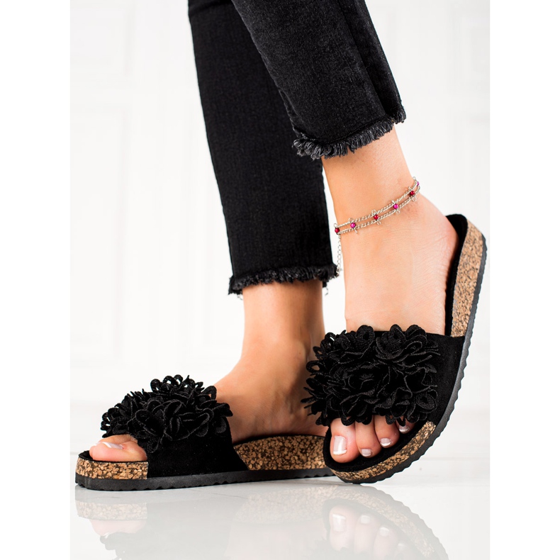 Chaussons Noirs À Fleurs VINCEZA le noir 1 Chaussons Noirs À Fleurs VINCEZA le noir 1