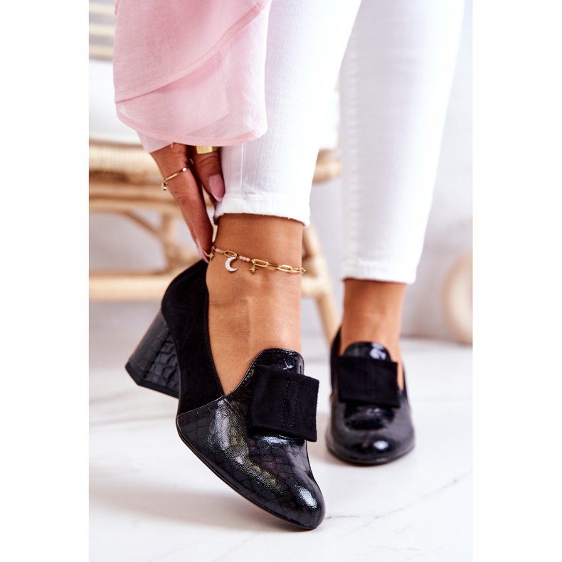 PA2 Escarpins noirs Diana en daim et peau de serpent le noir 1