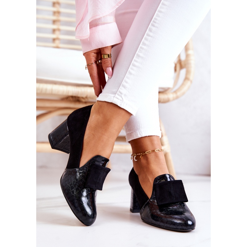 PA2 Escarpins noirs Diana en daim et peau de serpent le noir 2