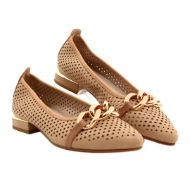 M.Daszyński Ballerines ajourées avec chaîne Daszyński SA201-6 Beige-or 4