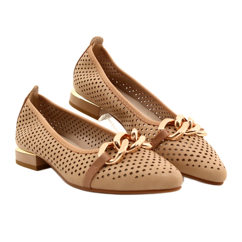 M.Daszyński Ballerines ajourées avec chaîne Daszyński SA201-6 Beige-or 4