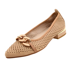M.Daszyński Ballerines ajourées avec chaîne Daszyński SA201-6 Beige-or 3
