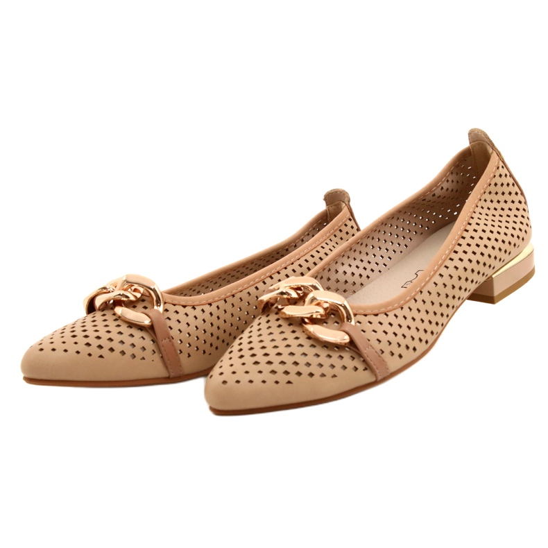 M.Daszyński Ballerines ajourées avec chaîne Daszyński SA201-6 Beige-or 2