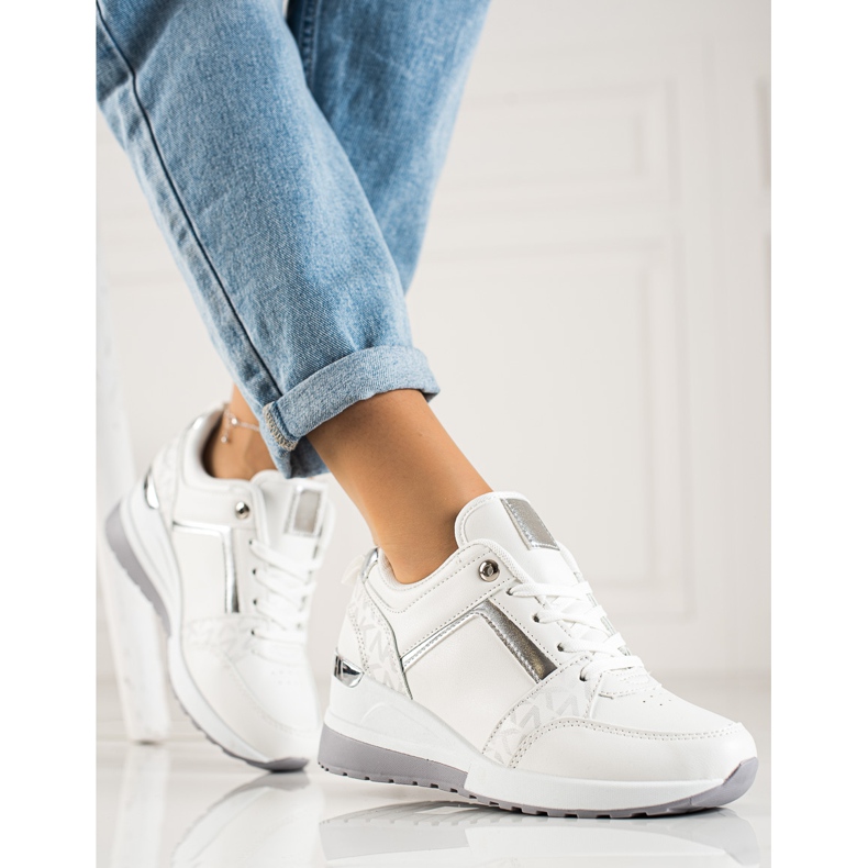 TRENDI Baskets compensées élégantes blanc 2